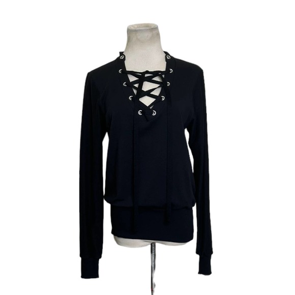 L'agence Black Josilyn Lace Up Sweatshirt size Small - Picture 10 of 12